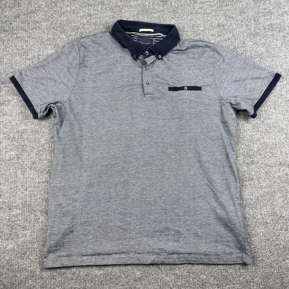Denim & Flower Polo Shirt Mens 4XL Gray Micro Stripe Contrast Collar Casual
